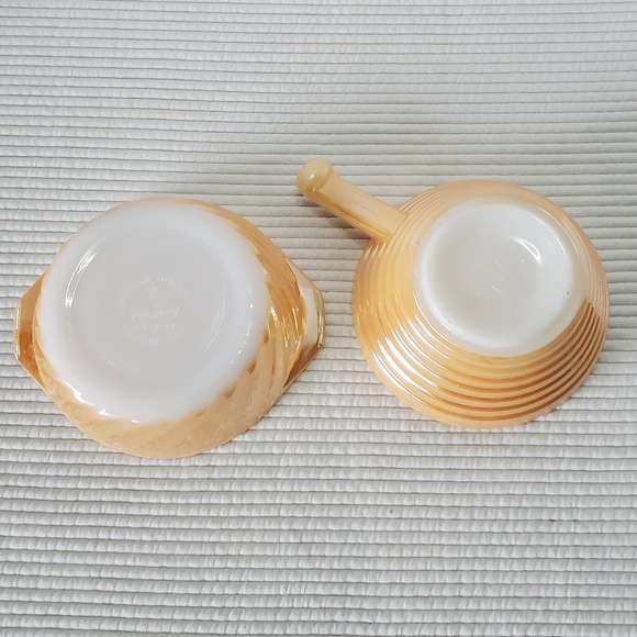 2 Fire King Dishes Bowls Vintage Small 5" Peach Lusterware Soup Anchor Hocking - Picture 8 of 10